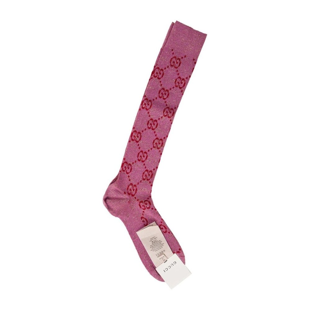 NWT Gucci GG Logo Glittery Socks Pink Women’s Size S 8 (18-20cm) Authentic